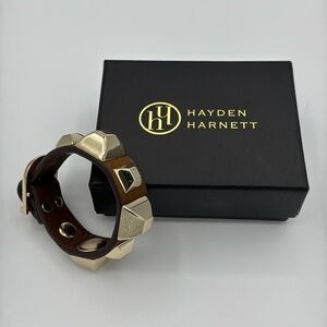New in box. Hayden Harnett unisex Ramone luggage leather studded cuff bracelet.